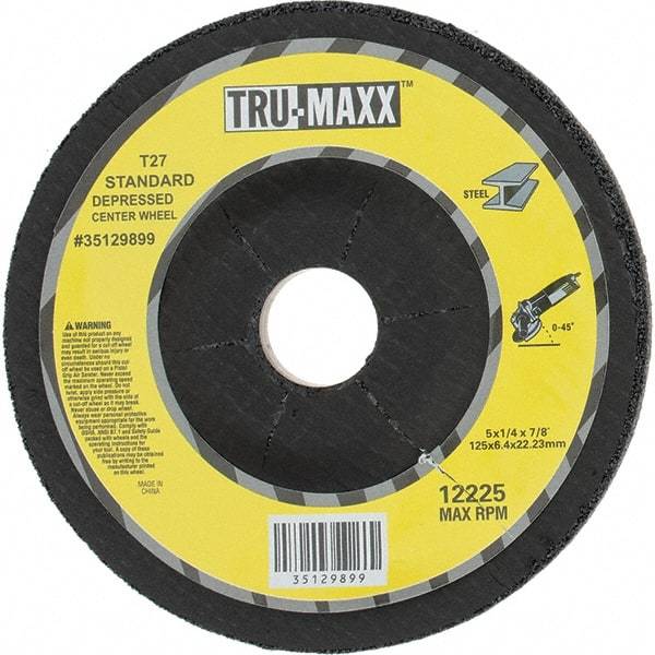 Tru-Maxx - 24 Grit, 5" Wheel Diam, 1/4" Wheel Thickness, 7/8" Arbor Hole, Type 27 Depressed Center Wheel - Coarse Grade, Aluminum Oxide, R Hardness, Compatible with Angle Grinder - Exact Industrial Supply