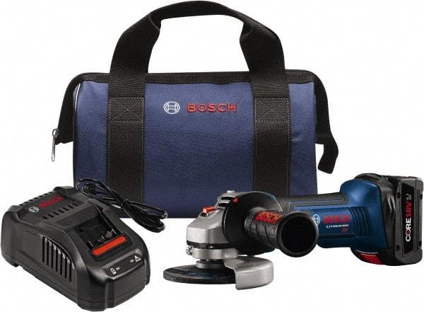 Bosch - 4" Wheel Diam, 10,000 RPM, Corded Angle & Disc Grinder - 5/8-11 Spindle, 18 Volts - Exact Industrial Supply