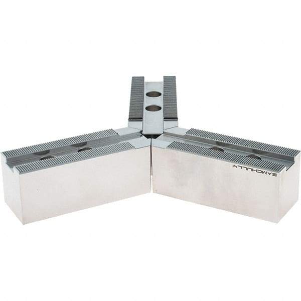 Samchully - 254mm Max Chuck Capacity, 1.5mm x 60° Serrated Interface, Round Soft Lathe Chuck Jaw - 3 Jaw, Steel, 30mm Btw Mount Hole Ctrs, 110mm Long, 40mm Wide, 42mm High, 16mm Groove, M12mm Fastener - Exact Industrial Supply