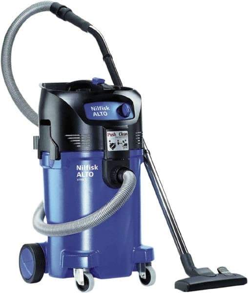 Nilfisk - 12 Gal Plastic Tank, Electric Powered Wet/Dry Vacuum - 1.34 Peak hp, 120 Volt, 8.3 Amps, 10' Hose Fitting, General Purpose Filter, Accessories Included - Exact Industrial Supply