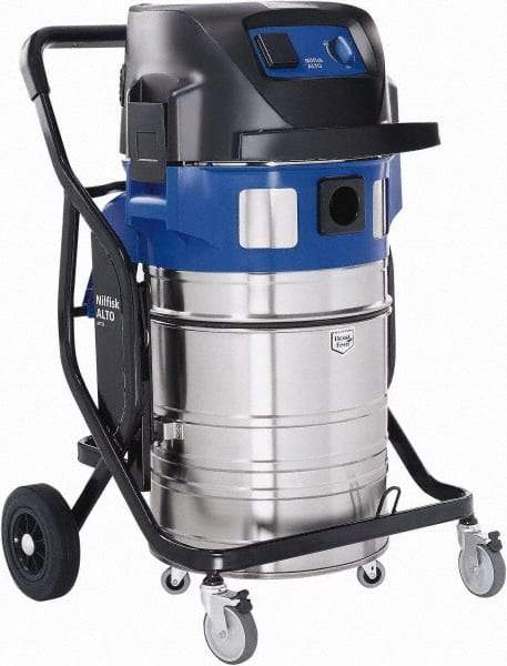 Nilfisk - 19 Gal Plastic Tank, Electric Powered Wet/Dry Vacuum - 1.34 Peak hp, 120 Volt, 8.3 Amps, 16' Hose Fitting, Automatic Filter Clean Delivers a Filter Pulse Every 15 Seconds, Accessories Included - Exact Industrial Supply