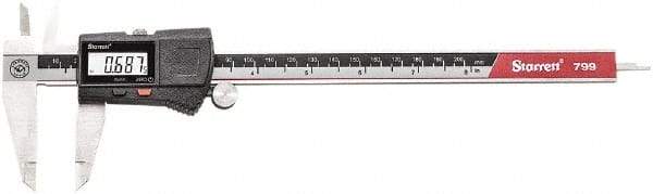 Starrett - 0 to 200mm Range, 0.01mm Resolution, Electronic Caliper - Stainless Steel with 1-1/2" Stainless Steel Jaws, 0.02mm Accuracy - Exact Industrial Supply