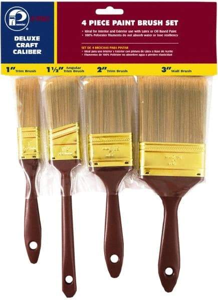 Premier Paint Roller - 1, 1-1/2, 2 & 3" Flat Polyester General Purpose Paint Brush Set - 2, 2-1/4, 2-3/4 & 2-7/8" Bristle Length, 4, 5, 6 & 6-1/2" Plastic Beavertail Handle - Exact Industrial Supply