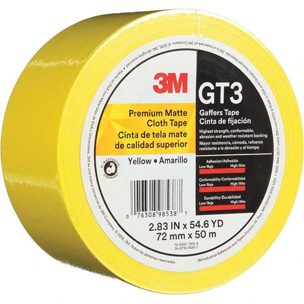 3M - 50m x 72mm x 11 mil Yellow Cotton Cloth Gaffers Tape - Exact Industrial Supply