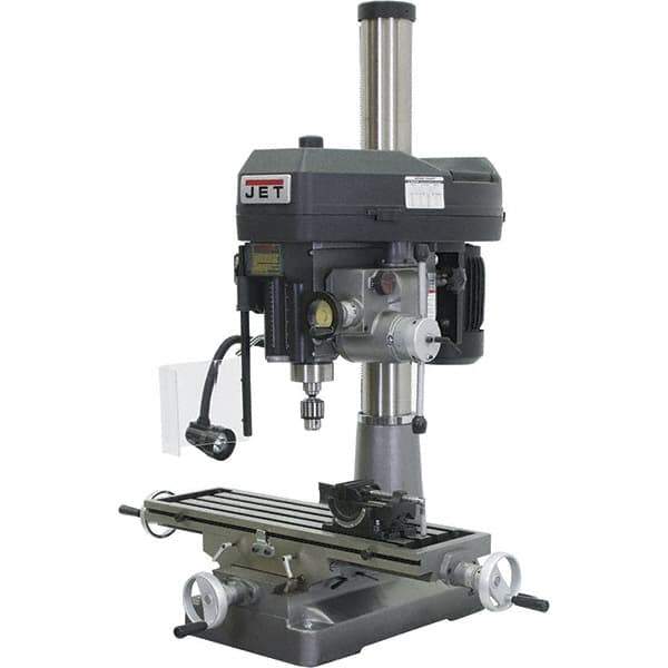 Jet - 1 Phase, 15-7/8" Swing, Step Pulley Mill Drill Combination - 31-3/4" Table Length x 9-1/2" Table Width, 20-1/2" Longitudinal Travel, 2 hp, 230 Volts - Exact Industrial Supply