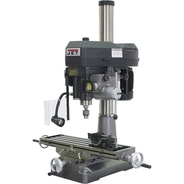 Jet - 1 Phase, 15-7/8" Swing, Step Pulley Mill Drill Combination - 31-3/4" Table Length x 9-1/2" Table Width, 20-1/2" Longitudinal Travel, 2 hp, 230 Volts - Exact Industrial Supply