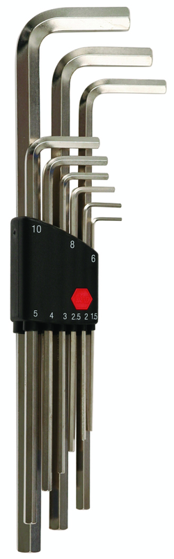9 Piece - 1.5 - 10mm - Hex L-Key Long Arm Nickel Metric Set - Exact Industrial Supply