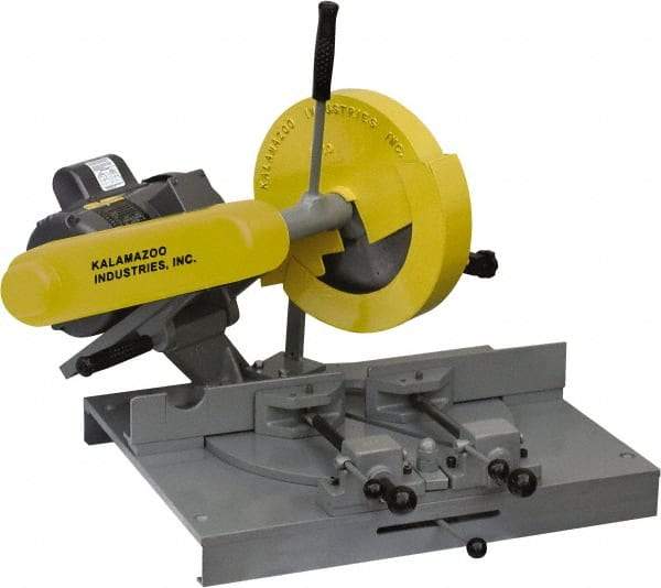 Kalamazoo - 10" Blade Diam, 5/8" Arbor Hole, Miter Chop & Cutoff Saw - 3,450 RPM, 3 hp, 220/440 Volts, 1 or 3 Phase - Exact Industrial Supply