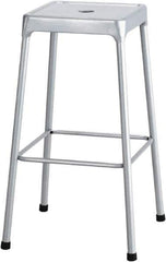 Safco - 29 Inch High, Stationary Drafting, Warehouse and Industrial Stool - 17 Inch Deep x 17 Inch Wide, Steel Seat, Silver - Exact Industrial Supply