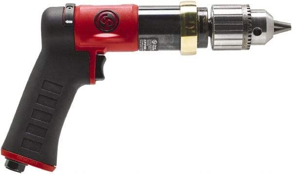 Chicago Pneumatic - 1/2" Reversible Keyed Chuck - Pistol Grip Handle, 840 RPM, 0.5 hp, 90 psi - Exact Industrial Supply
