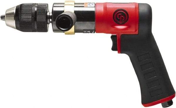 Chicago Pneumatic - 1/2" Keyless Chuck - Pistol Grip Handle, 600 RPM, 0.5 hp, 90 psi - Exact Industrial Supply