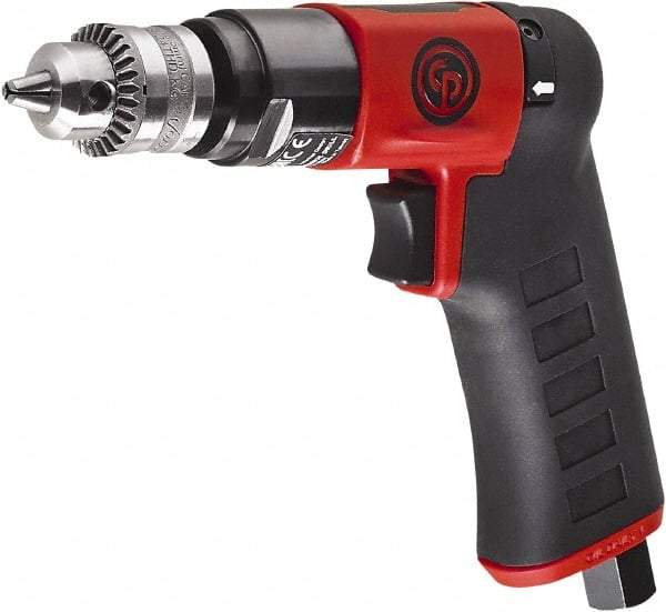 Chicago Pneumatic - 1/4" Reversible Keyed Chuck - Pistol Grip Handle, 2,800 RPM, 0.3 hp, 90 psi - Exact Industrial Supply