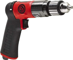 Chicago Pneumatic - 3/8" Reversible Keyed Chuck - Pistol Grip Handle, 2,100 RPM, 0.5 hp, 90 psi - Exact Industrial Supply