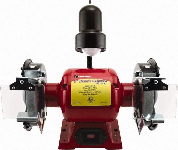 Value Collection - 6" Wheel Diam x 3/4" Wheel Width, 1/3 hp Bench Grinder - 1 Phase, 3,400 Max RPM, 120 Volts - Exact Industrial Supply