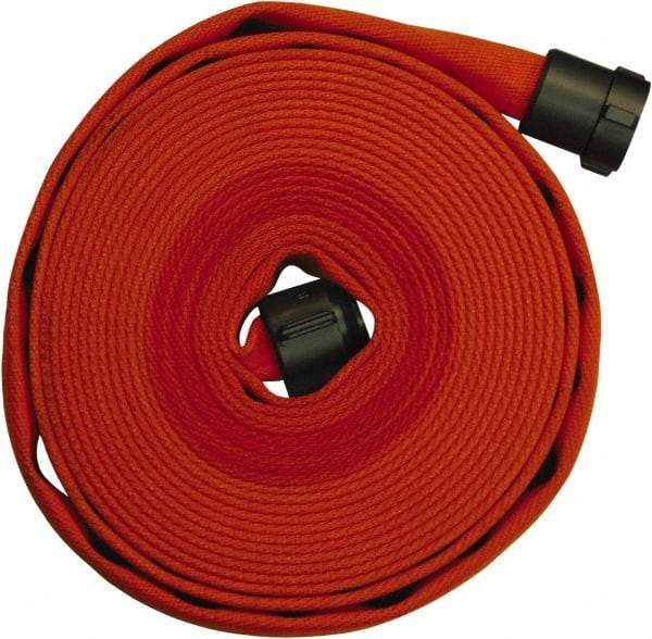 Dixon Valve & Coupling - 1-1/2" ID, 225 Working psi, Yellow Polyester/Rubber Fire Hose, Single Jacket - Male x Female NPSH Ends, 50' Long, 675 Burst psi - Exact Industrial Supply