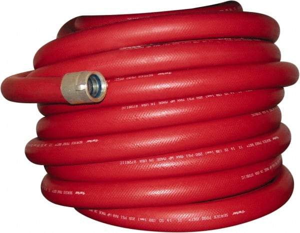 Dixon Valve & Coupling - 1-1/2" ID, 225 Working psi, Red Polyester/Rubber Fire Hose, Single Jacket - Male x Female NPSH Ends, 50' Long, 675 Burst psi - Exact Industrial Supply