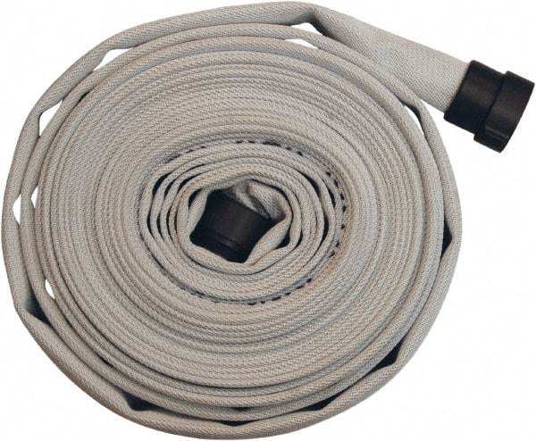 Dixon Valve & Coupling - 1-1/2" ID, 135 Working psi, White Polyester/Rubber Fire Hose, Single Jacket - Male x Female NPSH Ends, 100' Long, 405 Burst psi - Exact Industrial Supply