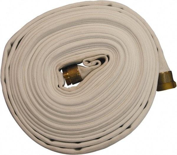 Dixon Valve & Coupling - 1-1/2" ID, 135 Working psi, White Polyester/Rubber Fire Hose, Single Jacket - Male x Female NST (NH) Ends, 100' Long, 405 Burst psi - Exact Industrial Supply