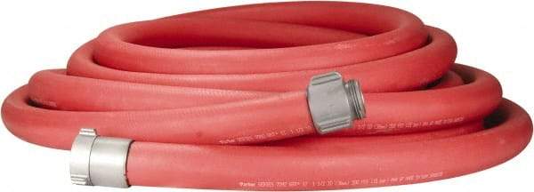 Dixon Valve & Coupling - 1-1/2" ID, 225 Working psi, Red Polyester/Rubber Fire Hose, Single Jacket - Male x Female NST (NH) Ends, 50' Long, 675 Burst psi - Exact Industrial Supply