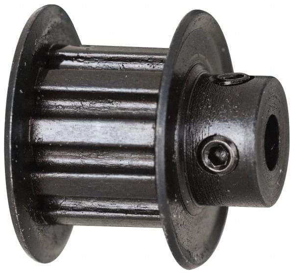 Power Drive - 10 Tooth, 3/16" Inside x 0.617" Outside Diam, Timing Belt Pulley - 1/4, 3/8" Belt Width, 0.637" Pitch Diam, Steel & Cast Iron - Exact Industrial Supply