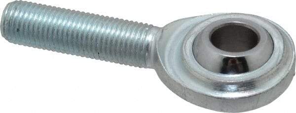 Made in USA - 3/8" ID, 1" Max OD, 5,100 Lb Max Static Cap, Plain Male Spherical Rod End - 3/8-24 RH, Steel with Steel Raceway - Exact Industrial Supply