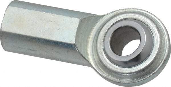 Made in USA - 1/2" ID, 1-5/16" Max OD, 8,386 Lb Max Static Cap, Plain Female Spherical Rod End - 1/2-20 RH, Steel with Steel Raceway - Exact Industrial Supply