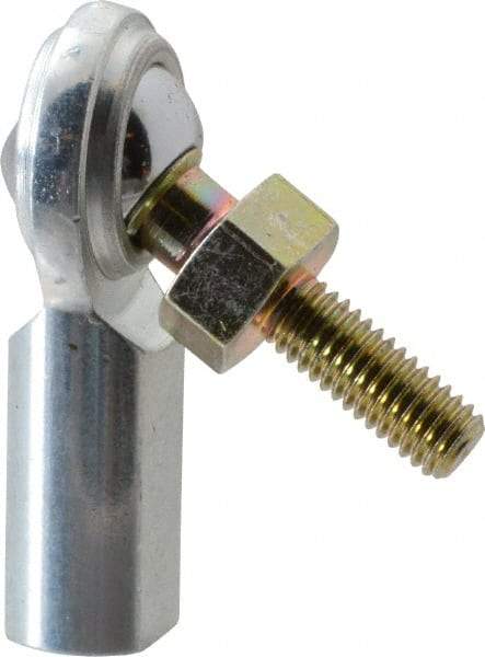 Made in USA - 3/16" ID, 5/8" Max OD, 1,210 Lb Max Static Cap, Female Spherical Rod End with Stud - 10-32 RH, Steel with Steel Raceway - Exact Industrial Supply