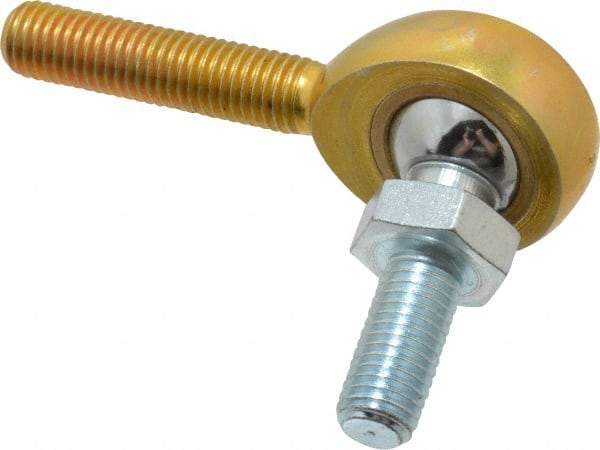 Made in USA - 1/4" ID, 3/4" Max OD, 2,168 Lb Max Static Cap, Male Spherical Rod End with Stud - 1/4-28 RH, Steel with Bronze Raceway - Exact Industrial Supply