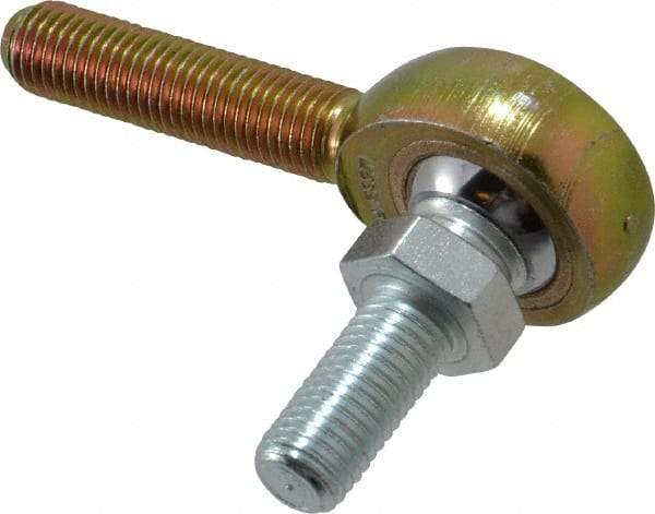 Made in USA - 5/16" ID, 7/8" Max OD, 2,796 Lb Max Static Cap, Male Spherical Rod End with Stud - 5/16-24 RH, Steel with Bronze Raceway - Exact Industrial Supply