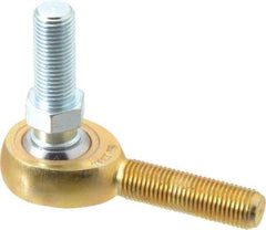 Made in USA - 3/8" ID, 1" Max OD, 4,012 Lb Max Static Cap, Male Spherical Rod End with Stud - 3/8-24 RH, Steel with Bronze Raceway - Exact Industrial Supply
