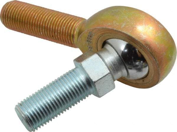 Made in USA - 1/2" ID, 1-5/16" Max OD, 6,700 Lb Max Static Cap, Male Spherical Rod End with Stud - 1/2-20 RH, Steel with Bronze Raceway - Exact Industrial Supply