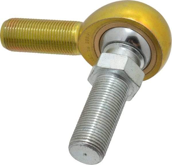 Made in USA - 3/4" ID, 1-3/4" Max OD, 11,550 Lb Max Static Cap, Male Spherical Rod End with Stud - 3/4-16 RH, Steel with Bronze Raceway - Exact Industrial Supply