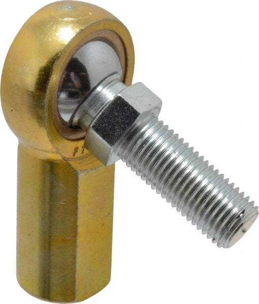 Made in USA - 7/16" ID, 1-1/8" Max OD, 4,300 Lb Max Static Cap, Female Spherical Rod End with Stud - 7/16-20 RH, Steel with Bronze Raceway - Exact Industrial Supply