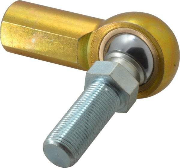 Made in USA - 3/4" ID, 1-3/4" Max OD, 11,550 Lb Max Static Cap, Female Spherical Rod End with Stud - 3/4-16 RH, Steel with Bronze Raceway - Exact Industrial Supply