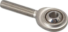 Made in USA - 1/4" ID, 3/4" Max OD, 1,370 Lb Max Static Cap, Plain Male Spherical Rod End - 1/4-28 RH, Stainless Steel with Stainless Steel Raceway - Exact Industrial Supply