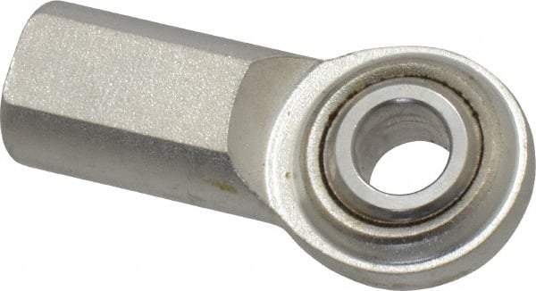 Made in USA - 3/8" ID, 1" Max OD, 3,080 Lb Max Static Cap, Plain Female Spherical Rod End - 3/8-24 RH, Stainless Steel with Stainless Steel Raceway - Exact Industrial Supply