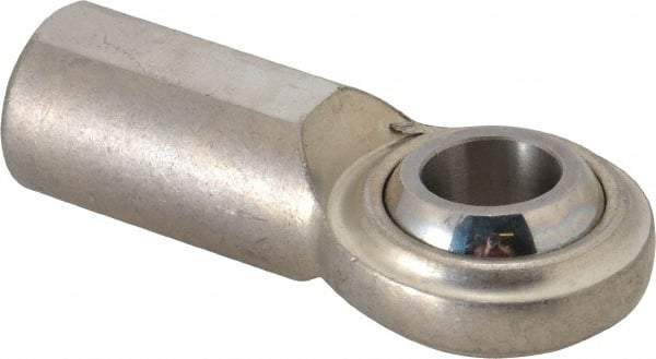 Made in USA - 3/4" ID, 1-3/4" Max OD, 7,520 Lb Max Static Cap, Plain Female Spherical Rod End - 3/4-16 RH, Stainless Steel with Stainless Steel Raceway - Exact Industrial Supply