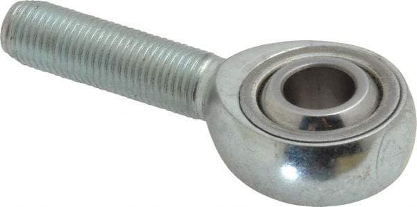 Made in USA - 3/8" ID, 1" Max OD, 9,550 Lb Max Static Cap, Plain Male Spherical Rod End - 3/8-24 RH, Alloy Steel with Steel Raceway - Exact Industrial Supply