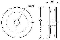 Poly Hi Solidur - 1/2" Bore, 11.35" Outside Diam, Finished Bore V-Belt Sheave - 1" Wide - Exact Industrial Supply