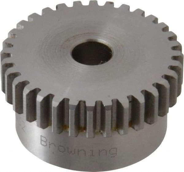 Browning - 20 Pitch, 1.6" Pitch Diam, 32 Tooth Spur Gear - 3/8" Bore Diam, 1-7/16" Hub Diam, Steel - Exact Industrial Supply