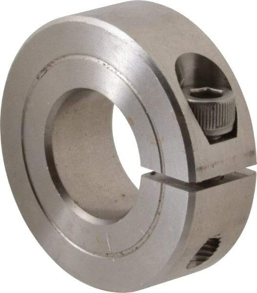 Climax Metal Products - 11/16" Bore, Stainless Steel, One Piece One Piece Split Shaft Collar - 1-1/2" Outside Diam, 1/2" Wide - Exact Industrial Supply
