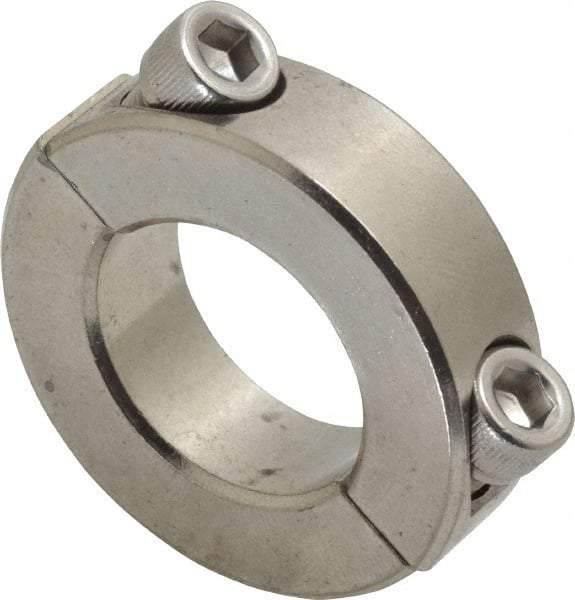 Climax Metal Products - 1" Bore, Stainless Steel, Two Piece Shaft Collar - 1-3/4" Outside Diam, 1/2" Wide - Exact Industrial Supply