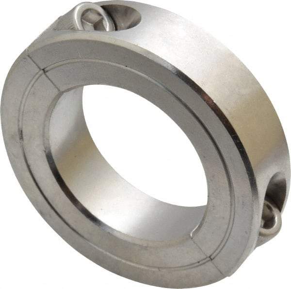 Climax Metal Products - 1-3/8" Bore, Stainless Steel, Two Piece Shaft Collar - 2-1/4" Outside Diam, 9/16" Wide - Exact Industrial Supply