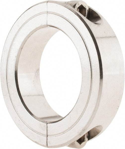 Climax Metal Products - 1-7/16" Bore, Stainless Steel, Two Piece Shaft Collar - 2-1/4" Outside Diam, 9/16" Wide - Exact Industrial Supply