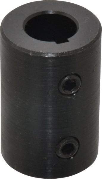 Climax Metal Products - 1/2" Inside x 1" Outside Diam, Mild Steel Set Screw Rigid Coupling with keyway - 1-1/2" Long x 1/8" Keyway Width x 1/16" Keyway Depth - Exact Industrial Supply