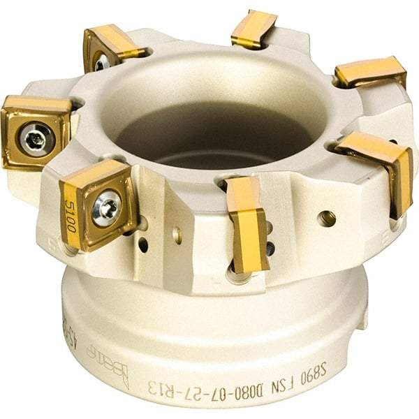 Iscar - 5" Cut Diam, 1-1/2" Arbor Hole, 0.354" Max Depth of Cut, 88° Indexable Chamfer & Angle Face Mill - 14 Inserts, OXMT 0507\xB6S890 SNMU 1305 Insert, Right Hand Cut, 14 Flutes, Through Coolant, Series Helido - Exact Industrial Supply