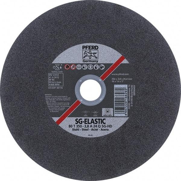 PFERD - 14" Aluminum Oxide Cutoff Wheel - 1/8" Thick, 1" Arbor, Use with Stationary Tools - Exact Industrial Supply
