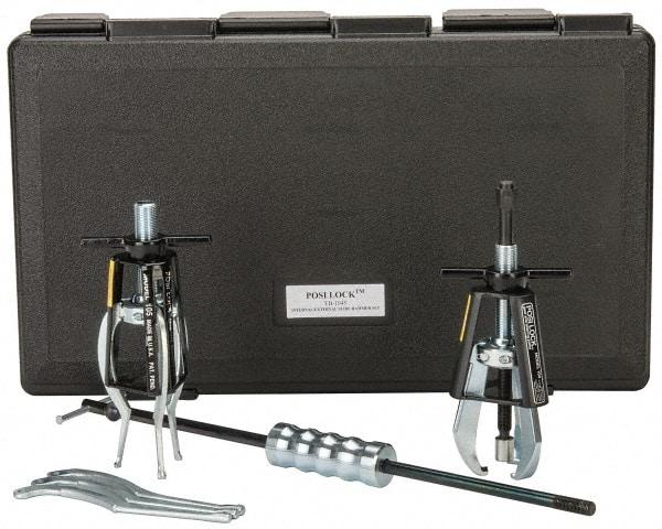 Posi Lock Puller - 5 Piece, 5 Ton Capacity, 1/2 to 5" Spread, Slide Hammer Set - 3 Jaws, 4" Reach - Exact Industrial Supply