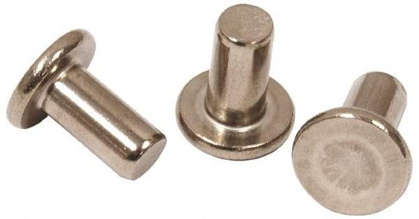 RivetKing - 0.132" Body Diam, Flat Steel Tinners Solid Rivet - 0.244" Length Under Head - Exact Industrial Supply