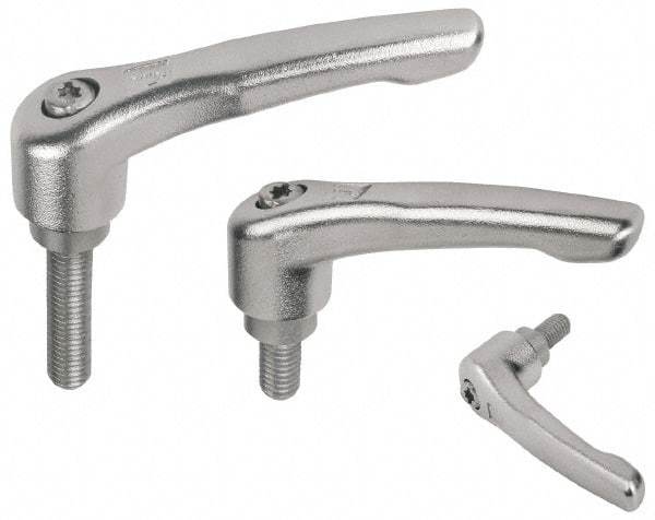 KIPP - M10 x 1.5, 16mm Hub Diam, Stainless Steel Threaded Stud Adjustable Clamping Handle - 60mm Stud Length, 91mm OAL, 54.5mm High - Exact Industrial Supply